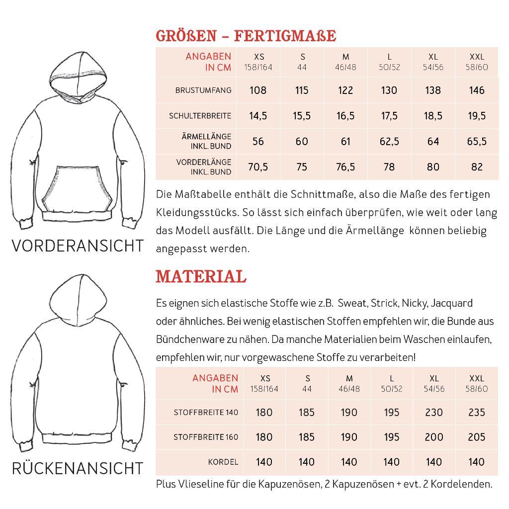 Papierschnittmuster Männer Hoodie Herr Jona XS-XXL